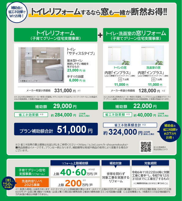 2025年補助金を利用してトイレ+窓リフォームの補助額はいくら?