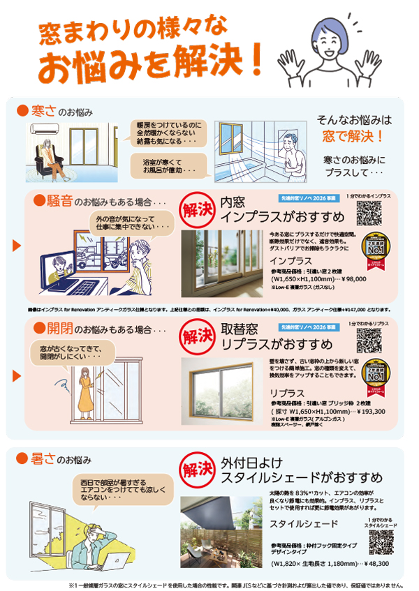窓リノベ2026の補助金を使って、こんな悩みが解決します